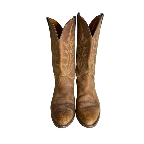Vintage Nocona‎ Brown Leather Cowboy Boots With Embroidered Western Design  Size - Picture 3 of 8
